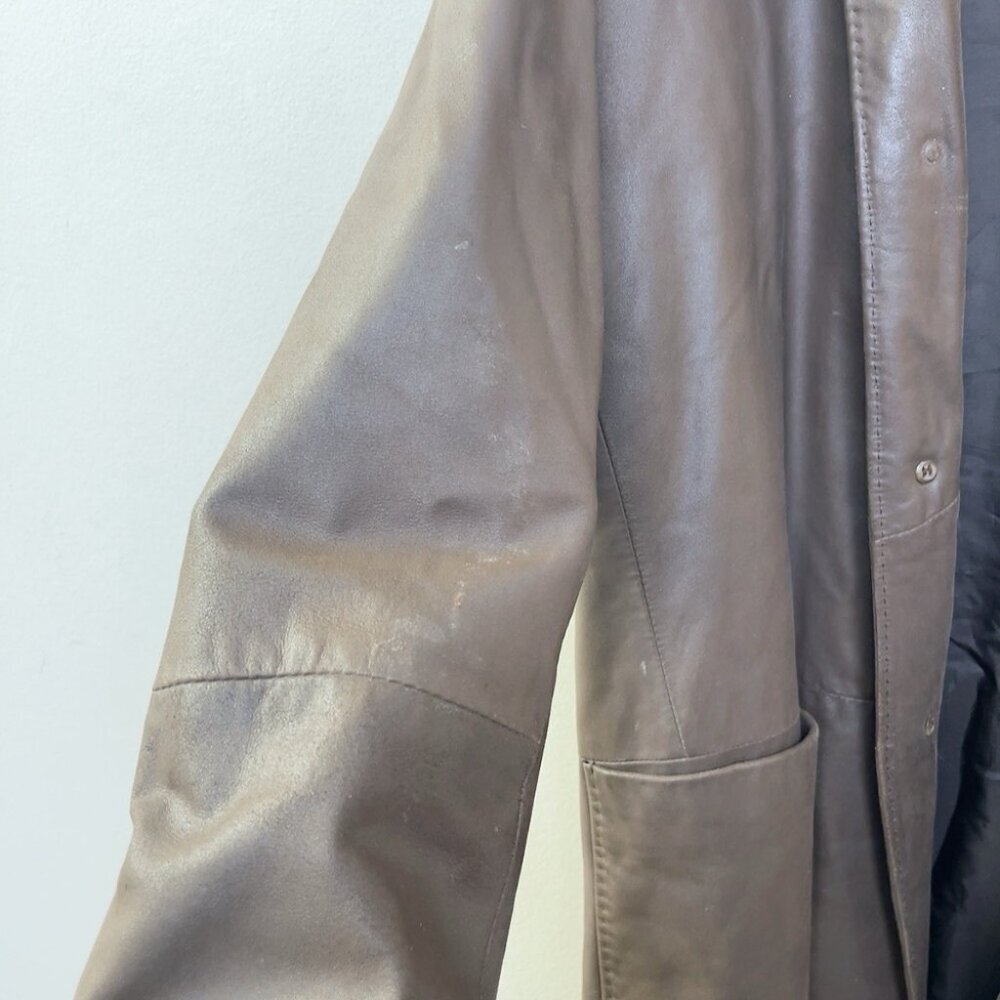 Hugo Boss Mens 50 Laslo Goatskin Patch Pockets Brown Blazer Leather Jacket - Picture 9 of 16